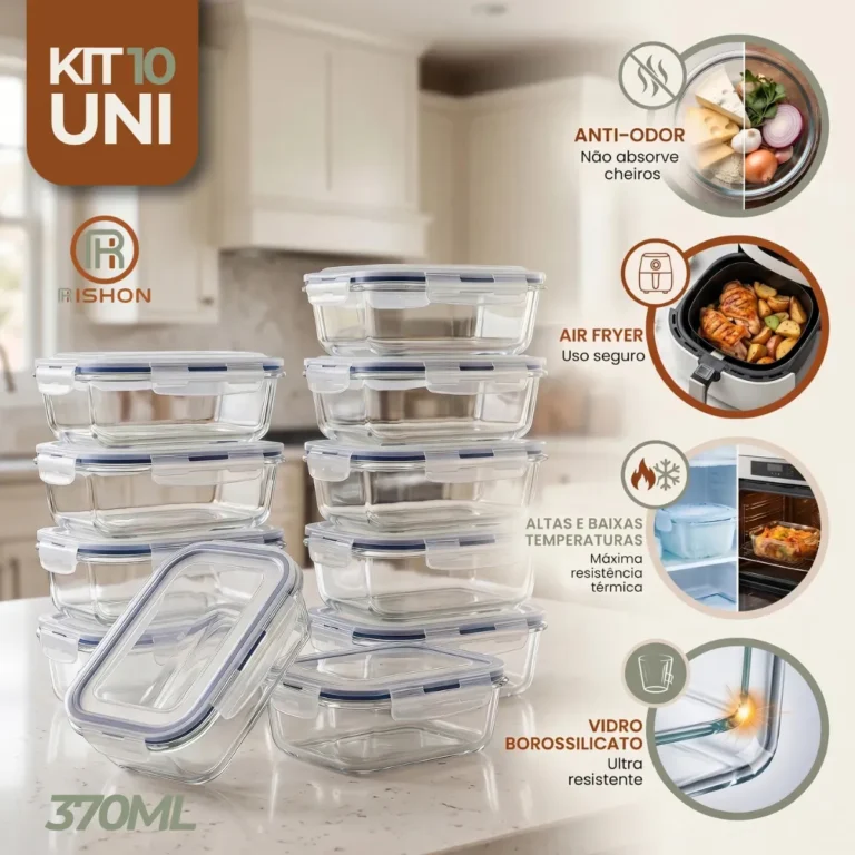Kit Rishon com 10 potes de vidro de 370 ml
