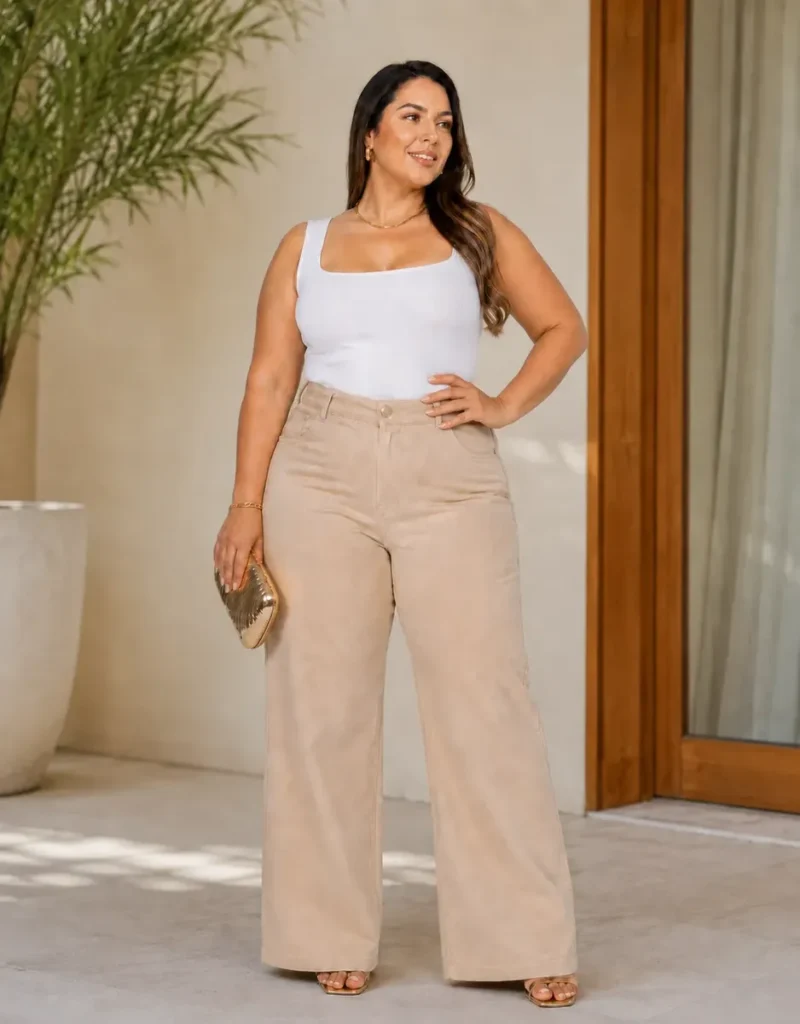 Wide leg plus size em algodão