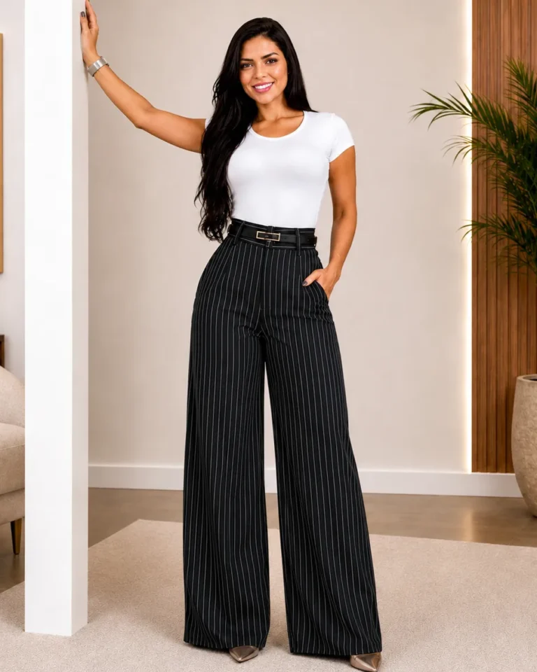 Pantalona risca de giz — poliéster