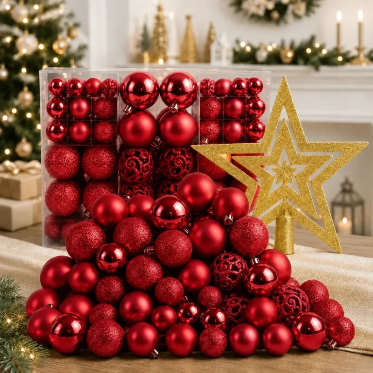 Kit DEKASA com 100 bolas de Natal e estrela — vermelho