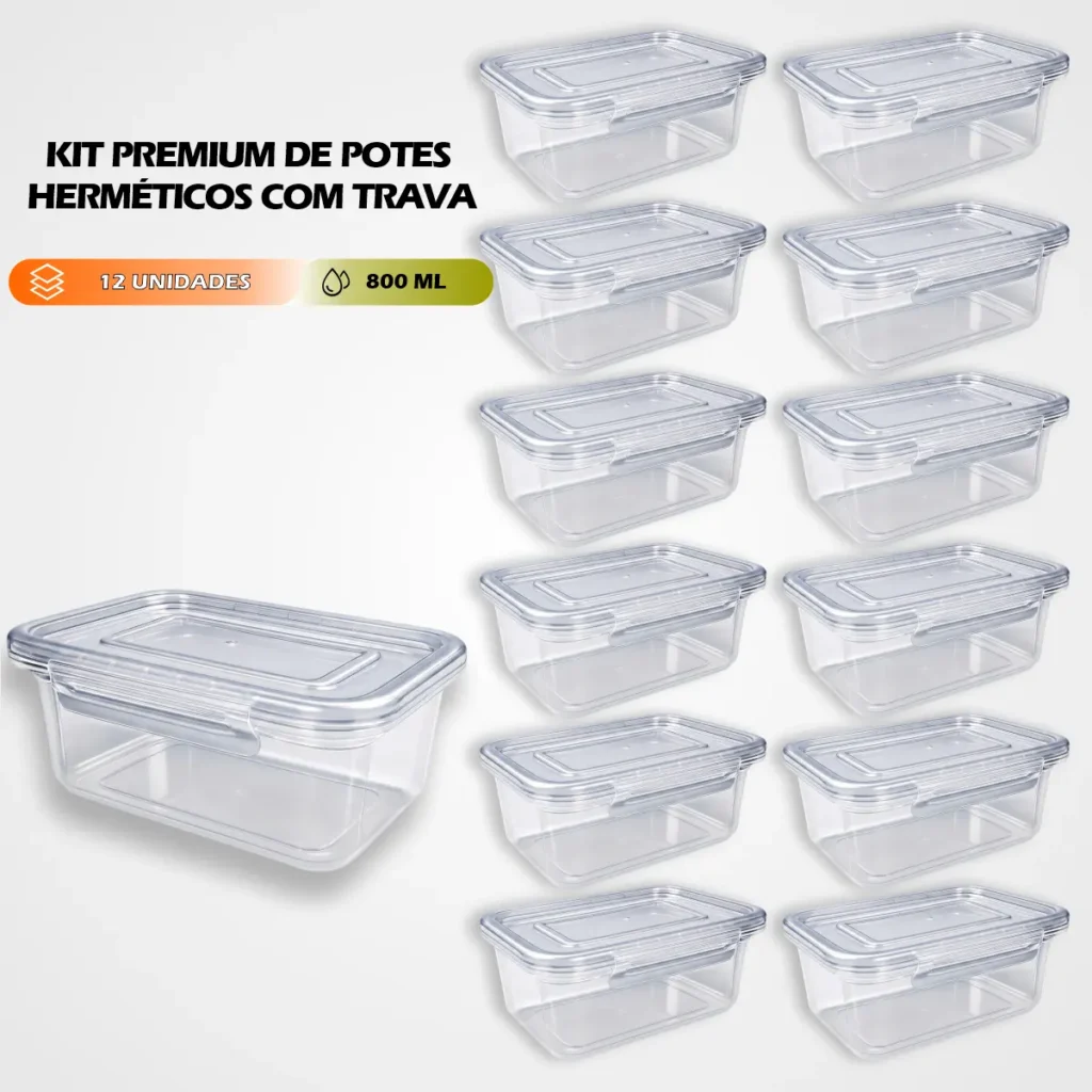 Kit GetaPlast com 12 marmitas de 800 ml