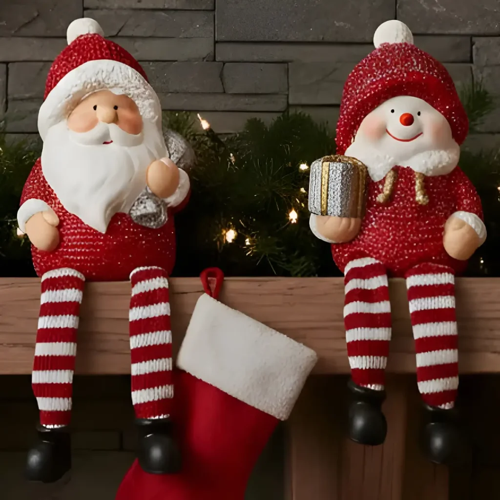Dupla de cerâmica Ceregatti — Papai Noel e boneco de neve