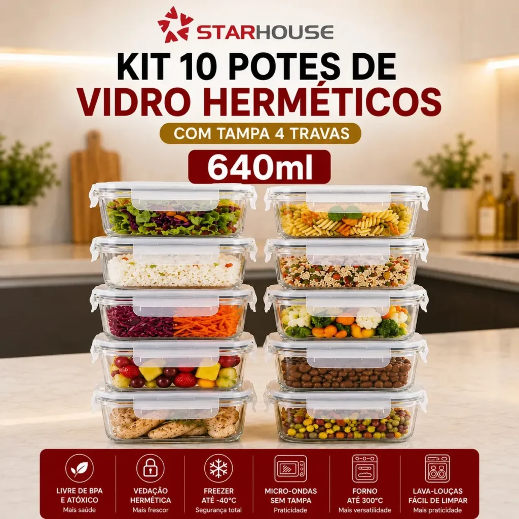 Kit Starhouse com 10 potes de vidro de 640 ml