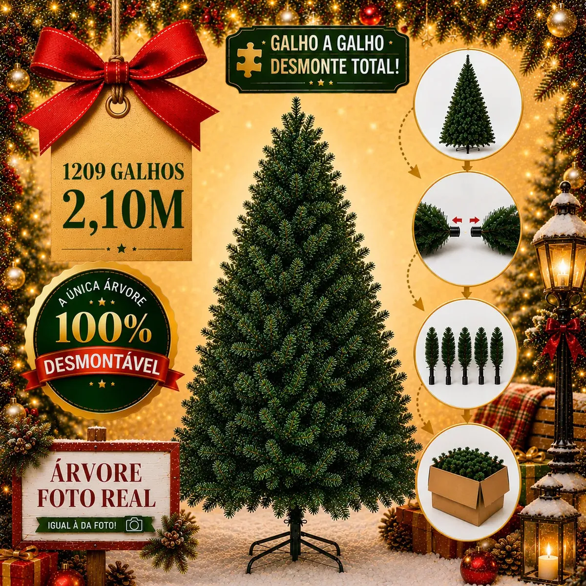 Árvore de Natal verde Z4 de 2,10 m com 1.209 galhos