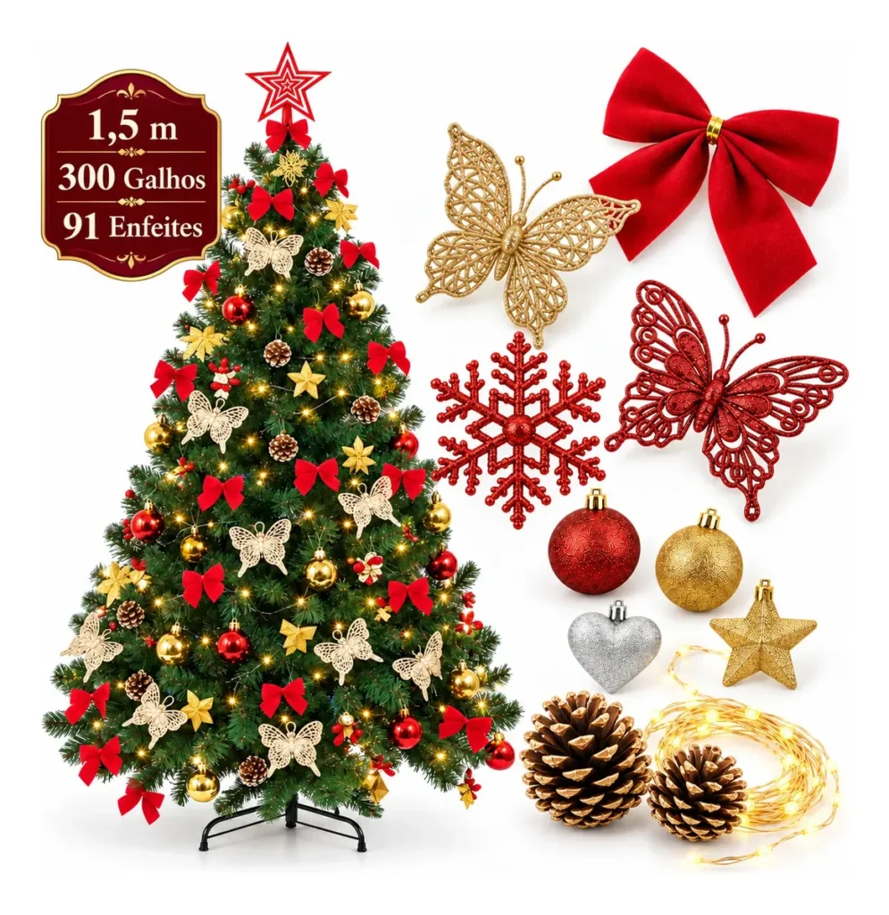 Árvore decorada de 1,50 m — 300 galhos