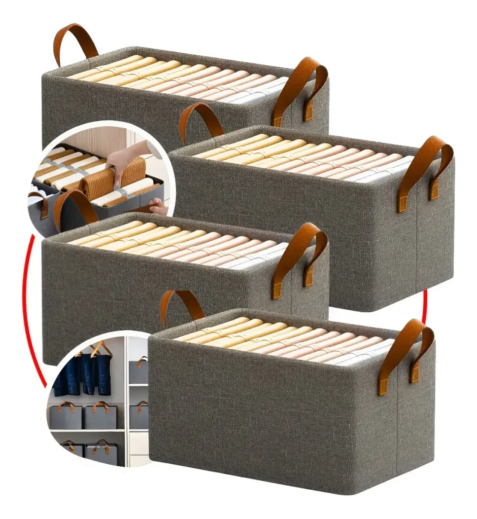 Kit com quatro caixas dobráveis de tecido