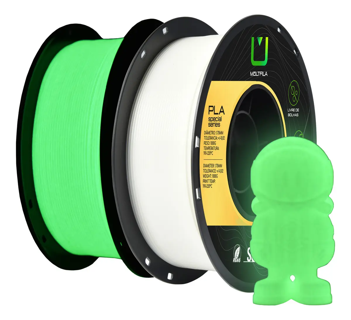 Multfila PLA luminoso verde de 1 kg