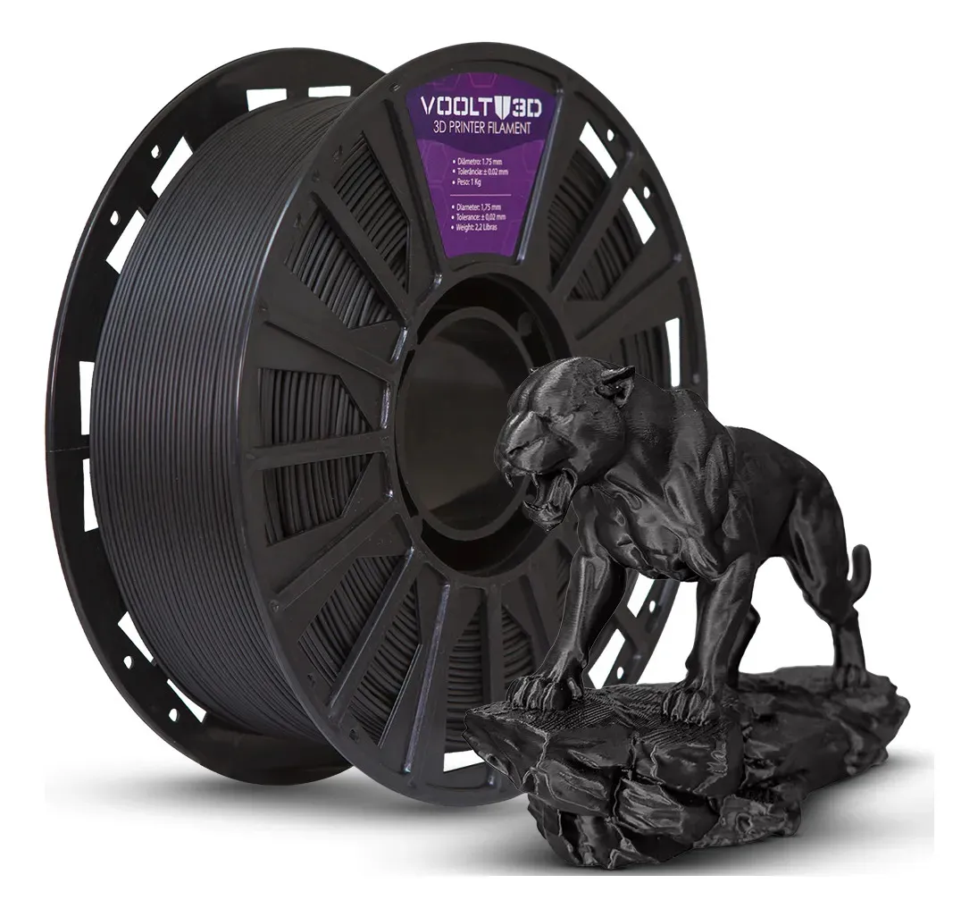 PLA Voolt3D Preto Velvet de 1 kg e 1,75 mm