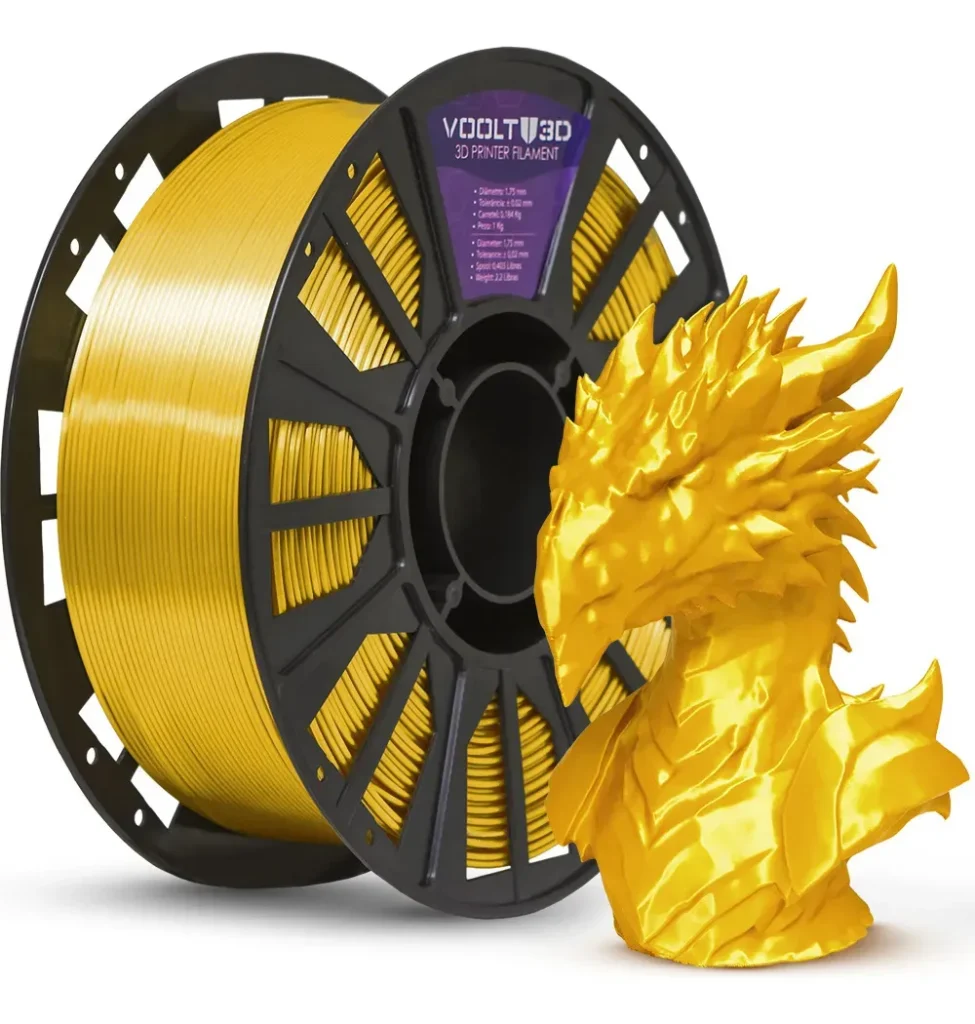 PLA Voolt3D Dourado V-Silk de 1 kg e 1,75 mm